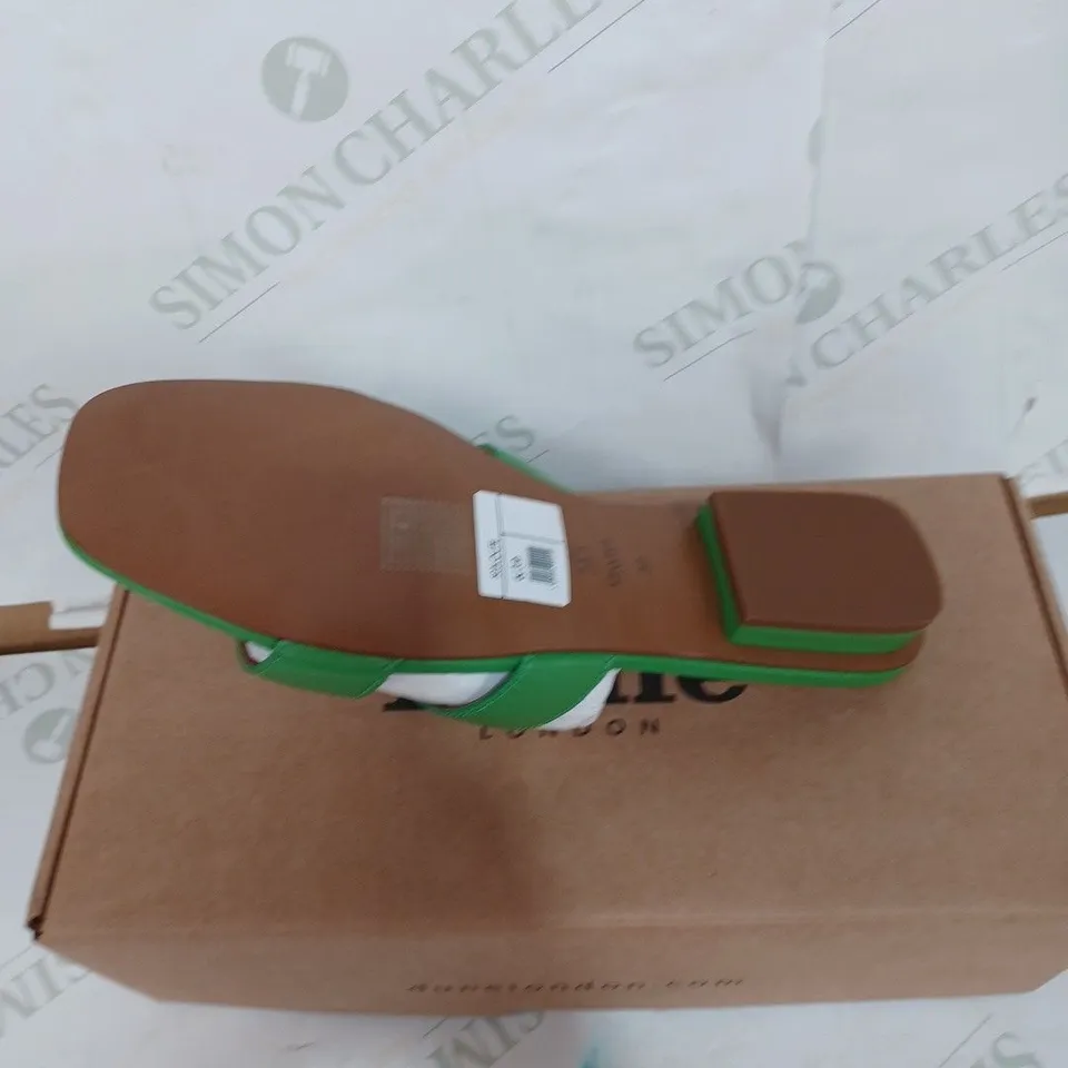 BOXED PAIR OF DUNE 503LOUPE LEATHER SMART SLIDERS - GREEN / SIZE: 6 UK 