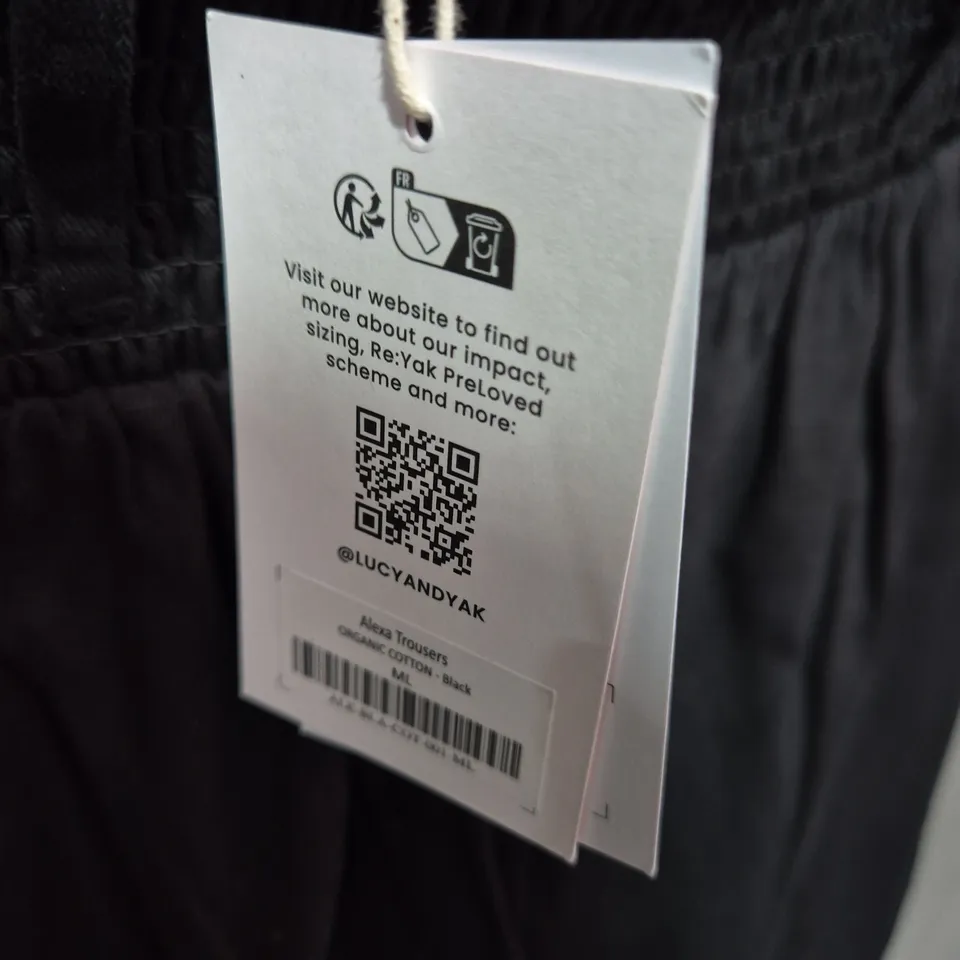 LUCY & YAK ALIZA TROUSERS – BLACK, ORGANIC COTTON SIZE M 