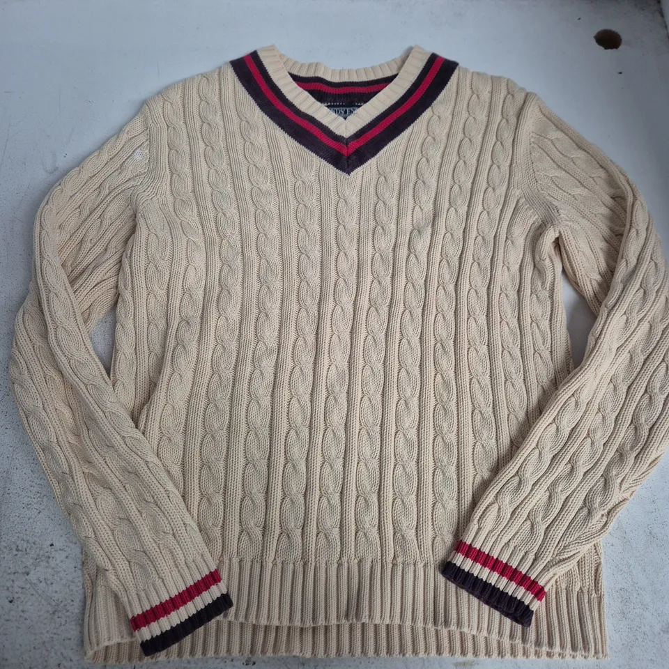 LANDS' END CREAM CABLE KNIT SWEATER, UK 6-8 – TIMBER CREAM