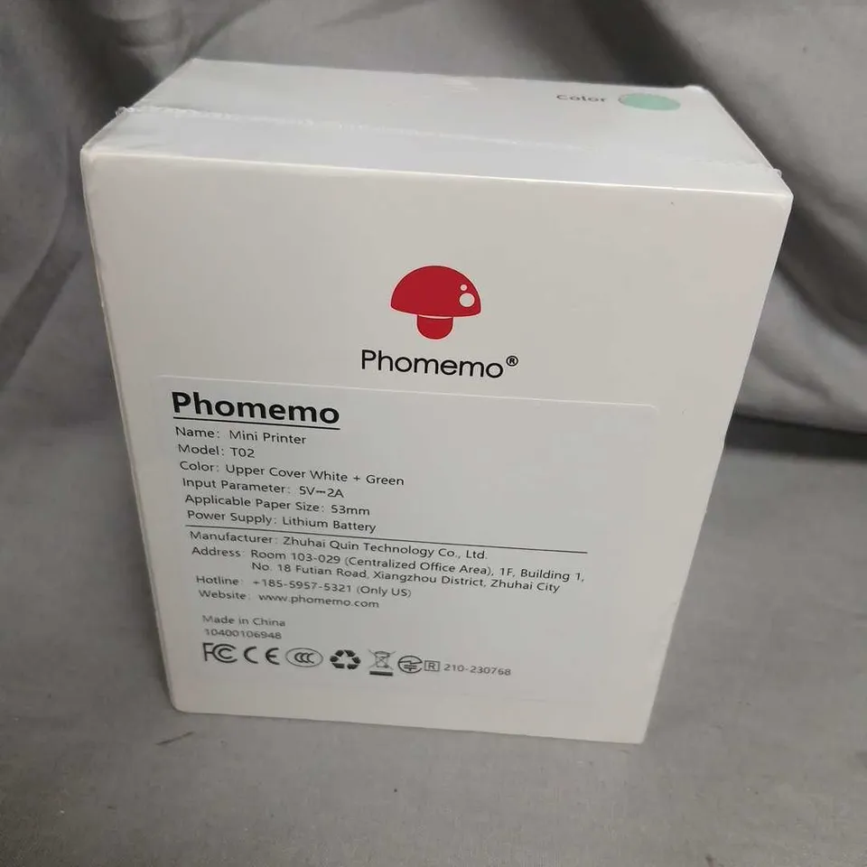 PHOMEMO MINI PRINTER T02 – WHITE & GREEN (BOXED)