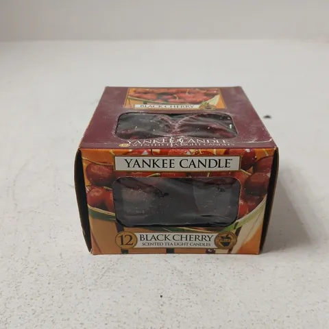 BOX OF APPROX 15 YANKEE CANDLE BLACK CHERRY SCENTED TEA LIGHT CANDLES – (12 PER BOX)