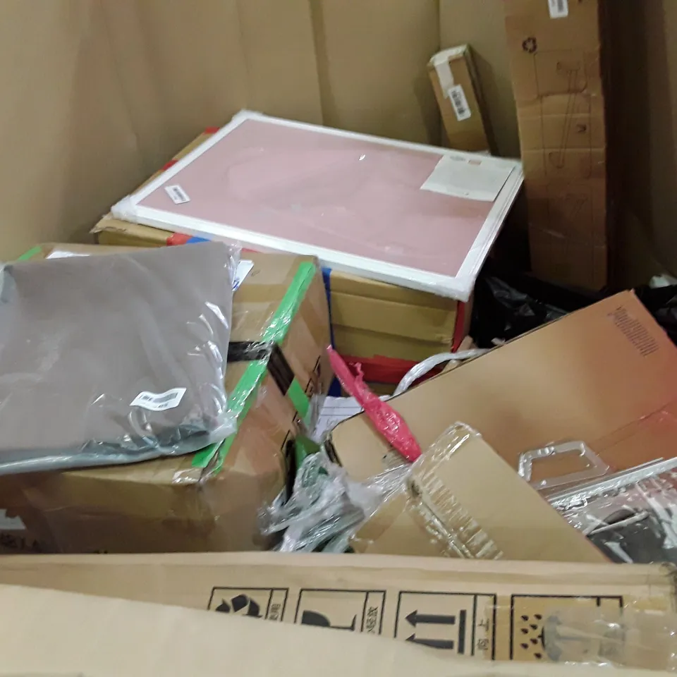 PALLET OF ASSORTED PRODUCTS INCLUDING ADJUSTABLE STRENGTH KETTELBELL, TOILET SEAT, PET FLAP, TOILET RISER WITH HANDLES, FOLDING WALKER WITH WHEELS