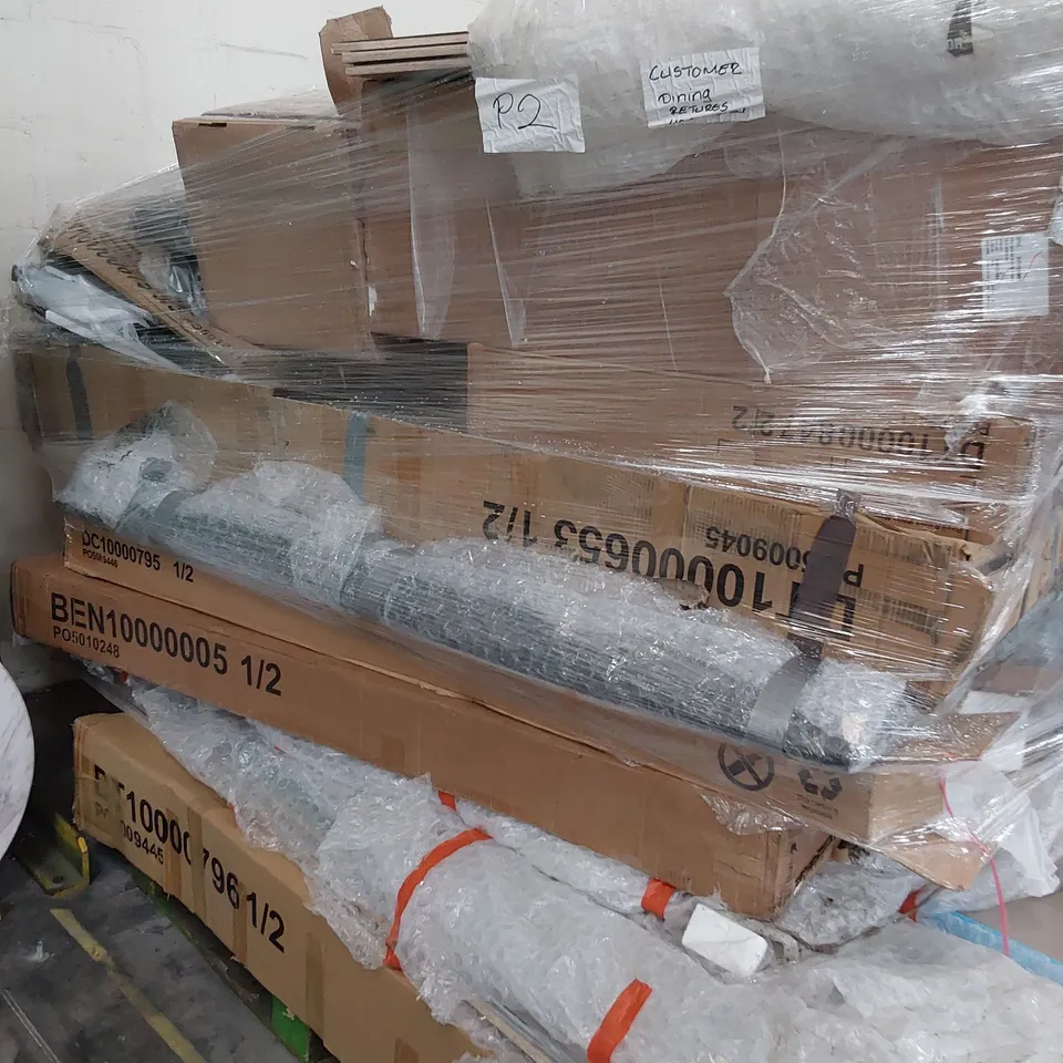 PALLET OF ASSORTED BOXED DINING TABLE PARTS 