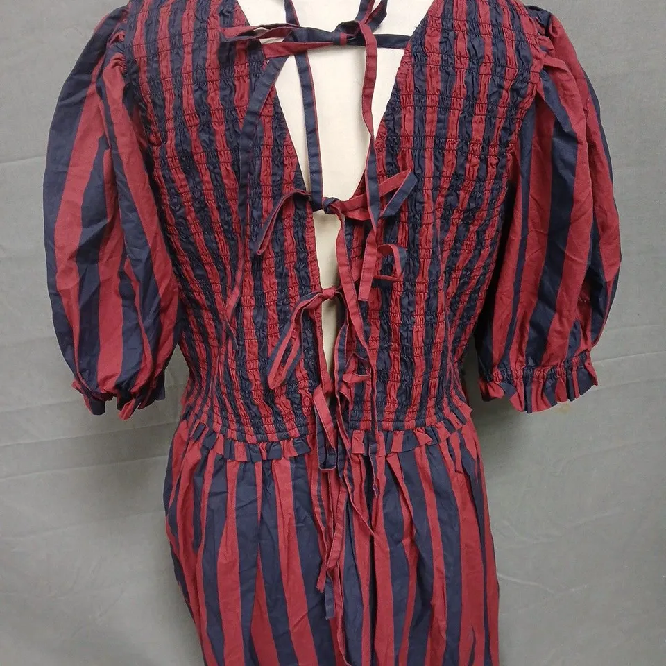 damson madder bluebelle midi dress in red/navy - 20