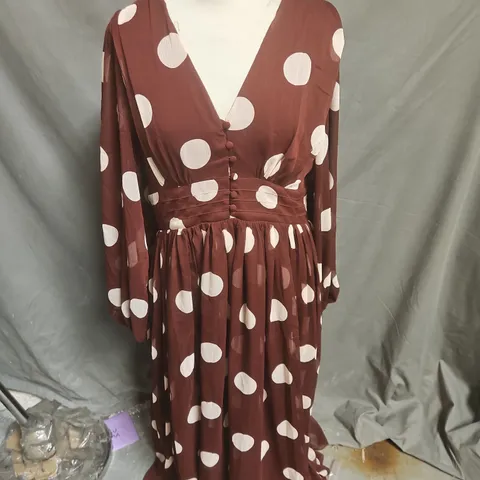 NOBODY'S CHILD BROWN POLKA DOT DRESS – UK 16 (EU 44, US 12)