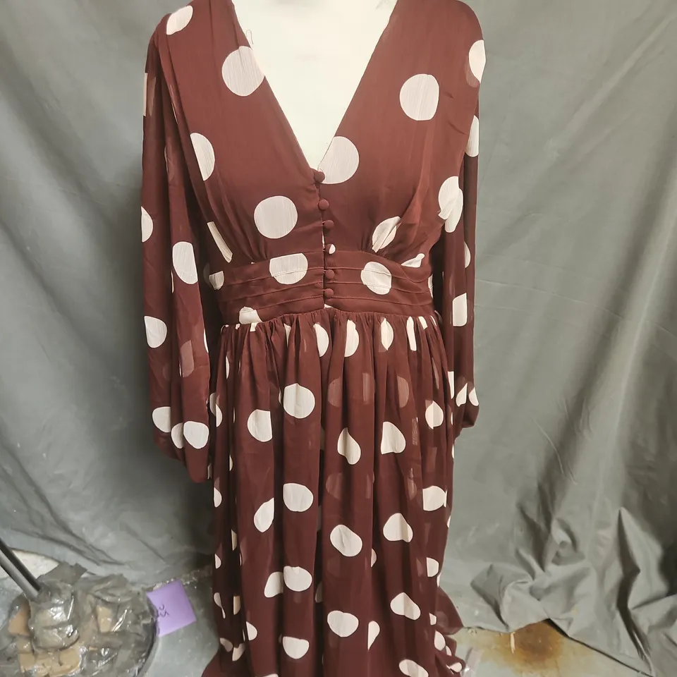 NOBODY'S CHILD BROWN POLKA DOT DRESS – UK 16 (EU 44, US 12)
