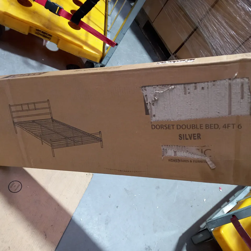 BOXED DORSET SILVER DOUBLE BED FRAME - 4FT 6 (COLLECTION ONLY)