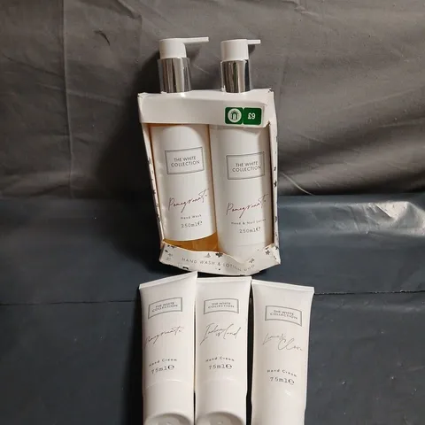 THE WHITE COLLECTION 5 ITEM SET TO INCLUDE HAND WASH, HAND CREAM, AND HAND AND NAIL LOTION