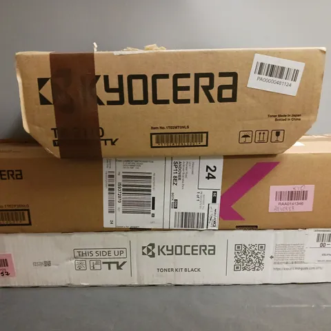 BOX OF APPOXIMATELY 7 ASSORTED ITEMS TO INCLUDE - KYOCERA TONER KIT IN BLACK TK-3110 , KYOCERA TONER KIT MAGENA , KYOCERA TONER KIT IN BLACK TK-8345K ETC