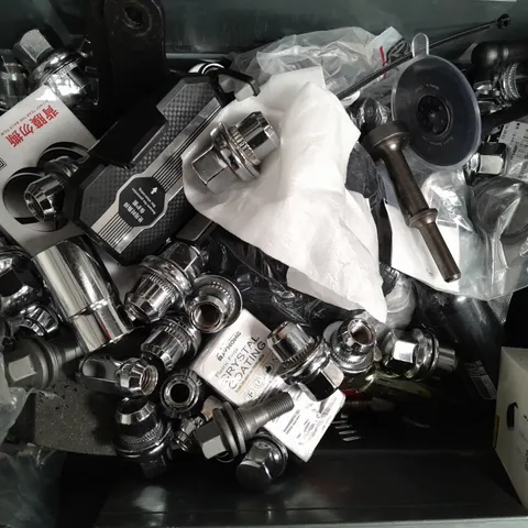 BOX OF CAR ITEMS TO INCLUDE BOLTS - TOOLS - COLLECTION ONLY
