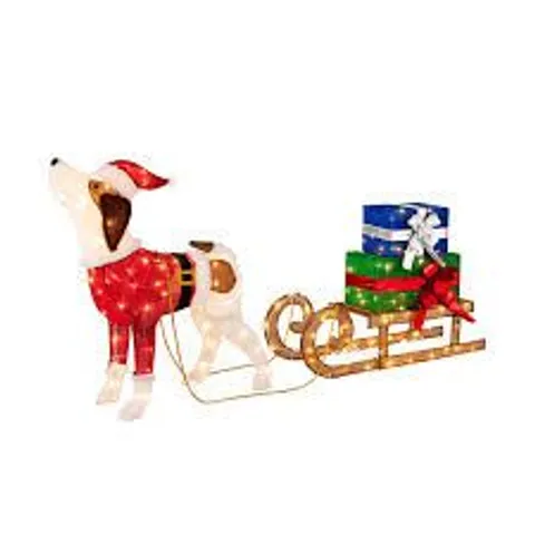 BOXED LIGHTED CHRISTMAS DECORATIONS OUTDOOR PRE-LIT XMAS DOG & SLEIGH & GIFT BOXES