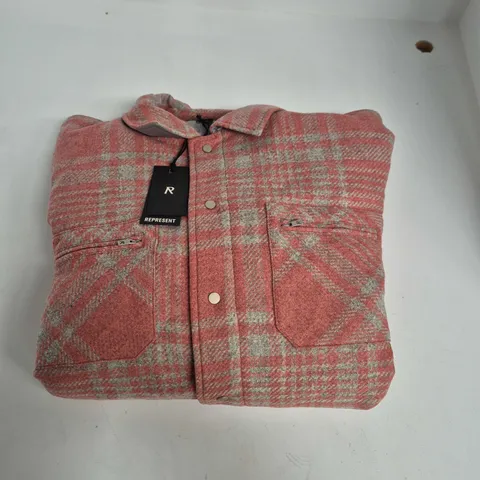 REPRESENT QUILTED FLANNEL SHIRT – PINK/GREY CHECK – XL (POLYESTER)