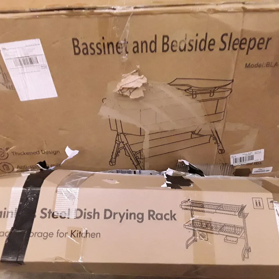 PALLET OF ASSORTED HOUSEHOLD ITEMS TO INCLUDE BEDSIDE SLEEPER, DRYING RACK AND FOLDING WAGON
