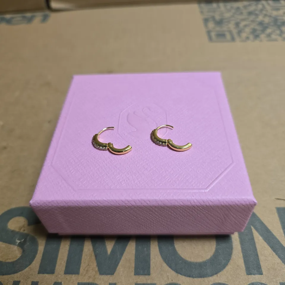 SWAROVSKI GOLD-TONE CRESCENT HOOP EARRINGS WITH PAVÉ ACCENTS