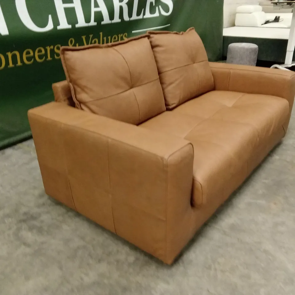 TRIBECA ITALIAN LEATHER 2 SEATER SOFA - TAN RRP £1149