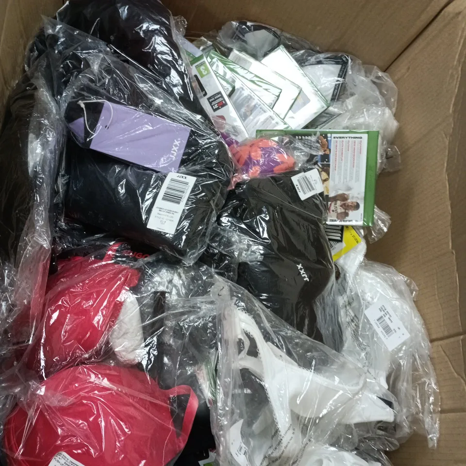 BOX OF APPROXIMATELY 40 ASSORTED ITEMS INCLUDING WACOAL BRA, TRENDYOL JUMPER AND A HUGO BOSS PUSH UP BRA