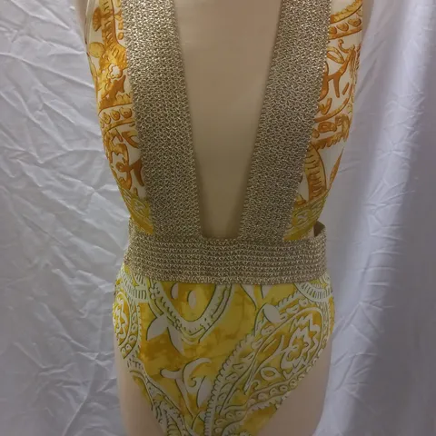RIVER ISLAND RESORT SWIMSUIT, DARK YELLOW - SIZE 14