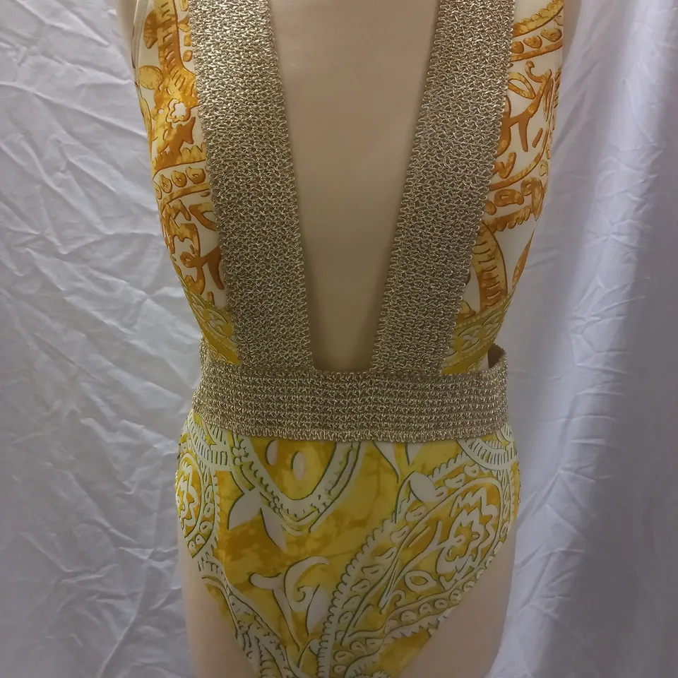RIVER ISLAND RESORT SWIMSUIT, DARK YELLOW - SIZE 14