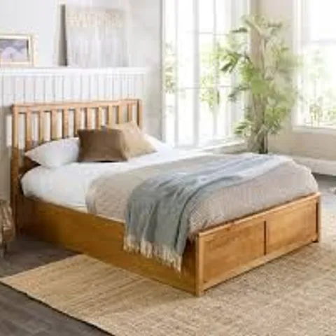 BOXED ASPIRE FURNITURE WOODEN OTTOMAN BED FRAME, NATURAL - SUPERKING (3 BOXES)