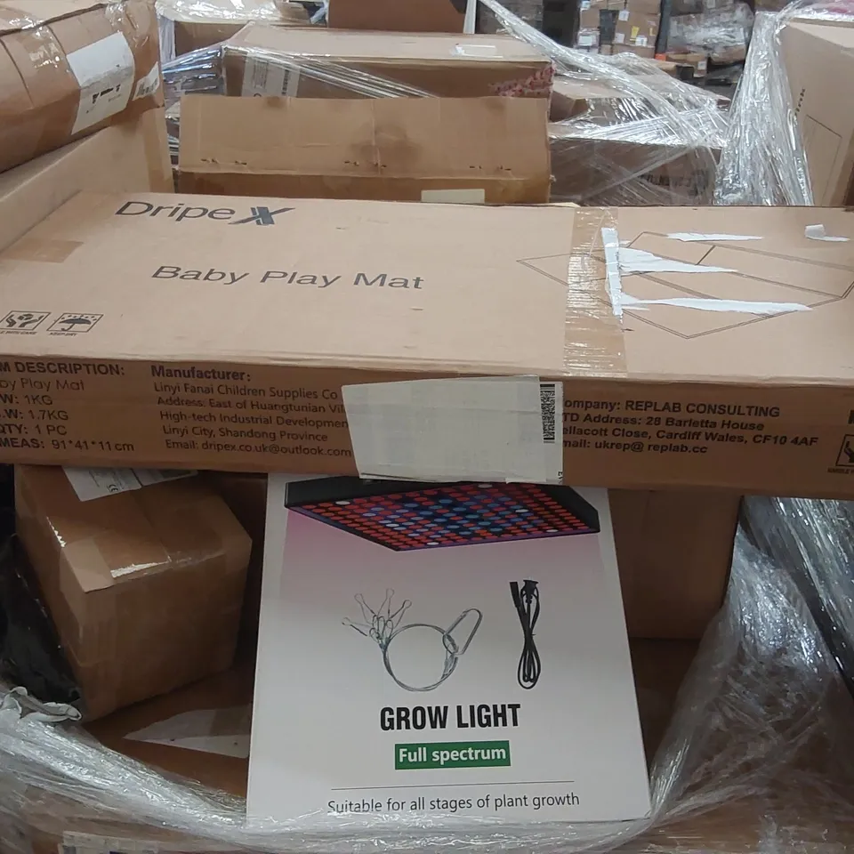 PALLET CONTAINING A VERY LARGE QUANTITY OF PANTANAL FLAT PACK FURNITURE AND OTHER ASSORTED PRODUCTS INCLUDING: BABY PLAY MAT, LED GROW LIGHT ECT