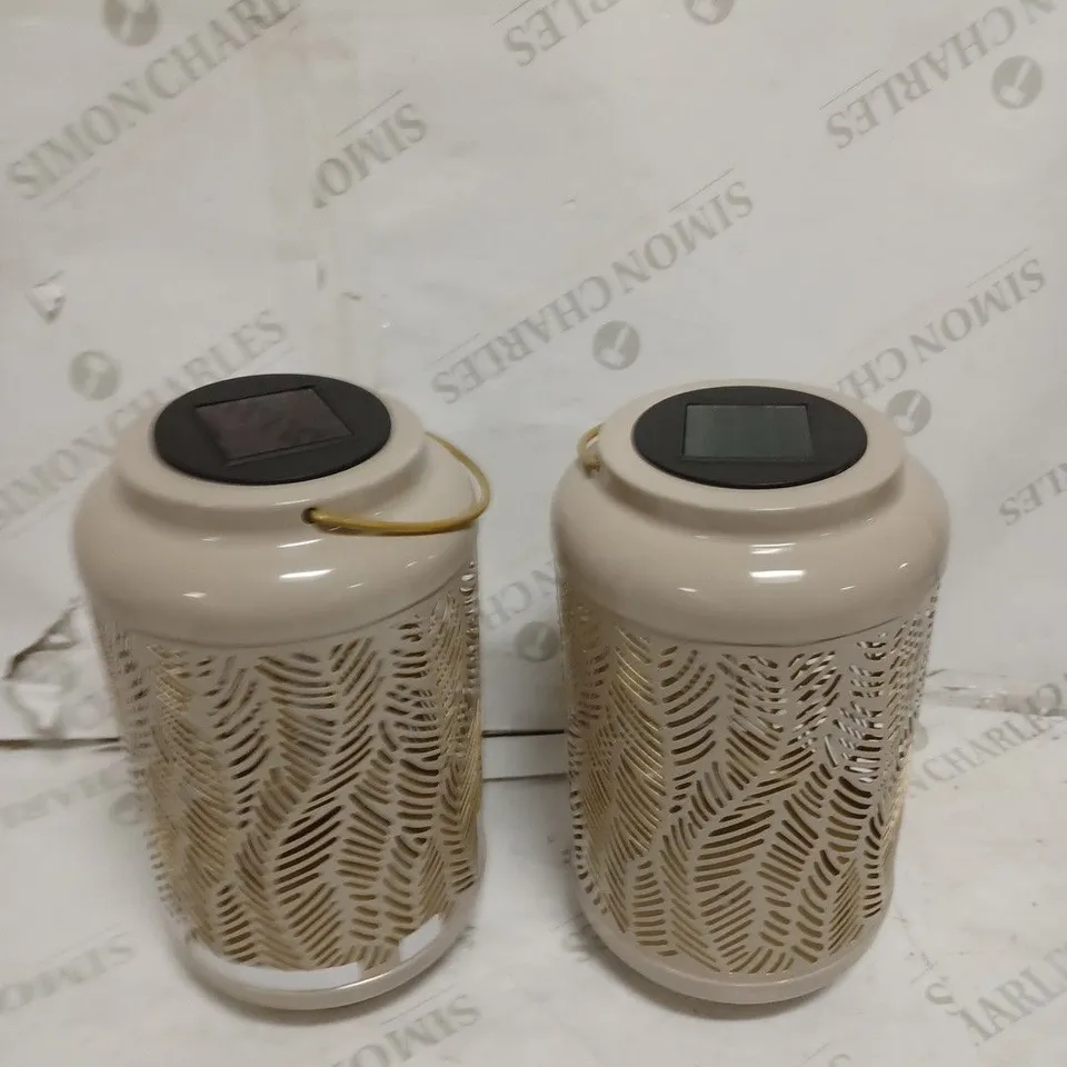 GARDEN REFLECTIONS SET OF 2 PATTERNED SOLAR LANTERNS, LEAF
