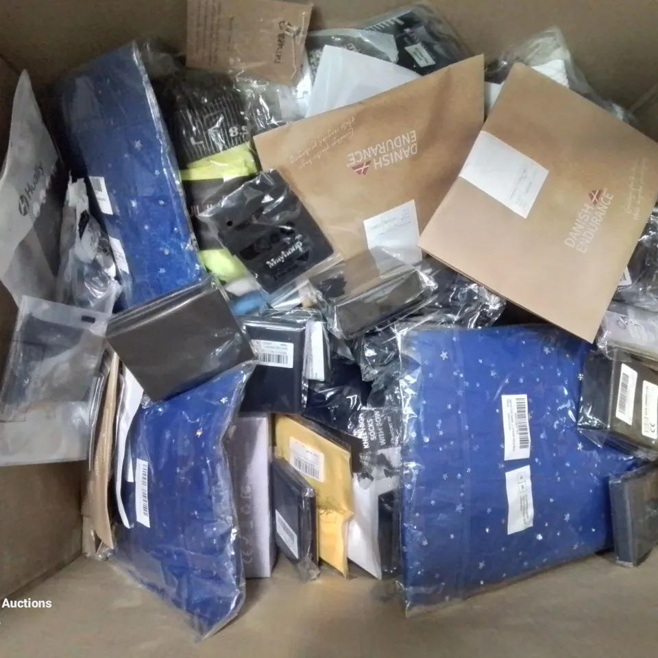 BOX CONTAINING LARGE AMOUNT OF MIXED FASHION ITEMS, SILVER PLATE AND COSTUME JEWELLERY, CLOTHING ITEMS ETC.