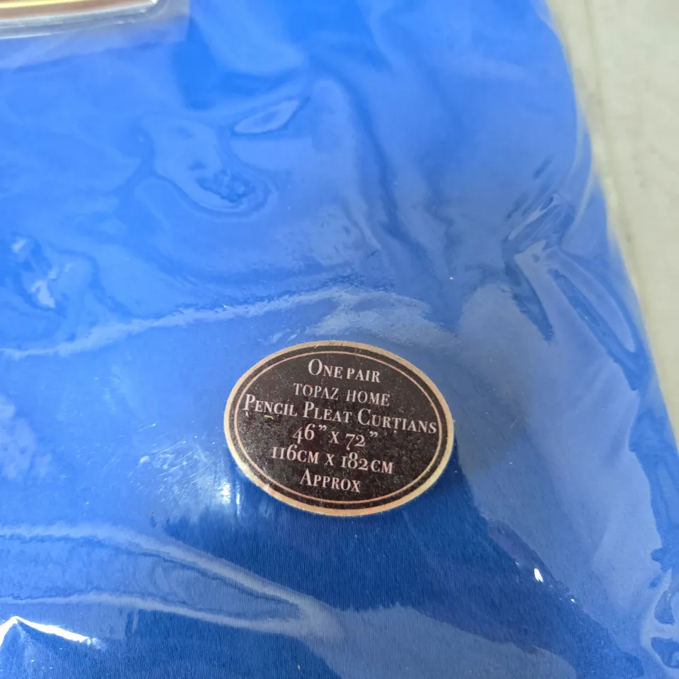 TOPAZ HOME PENCIL PLEAT CURTAINS – BLUE, BLACKOUT, 46 X 72 IN (116 CM X 182 CM) ONE PAIR