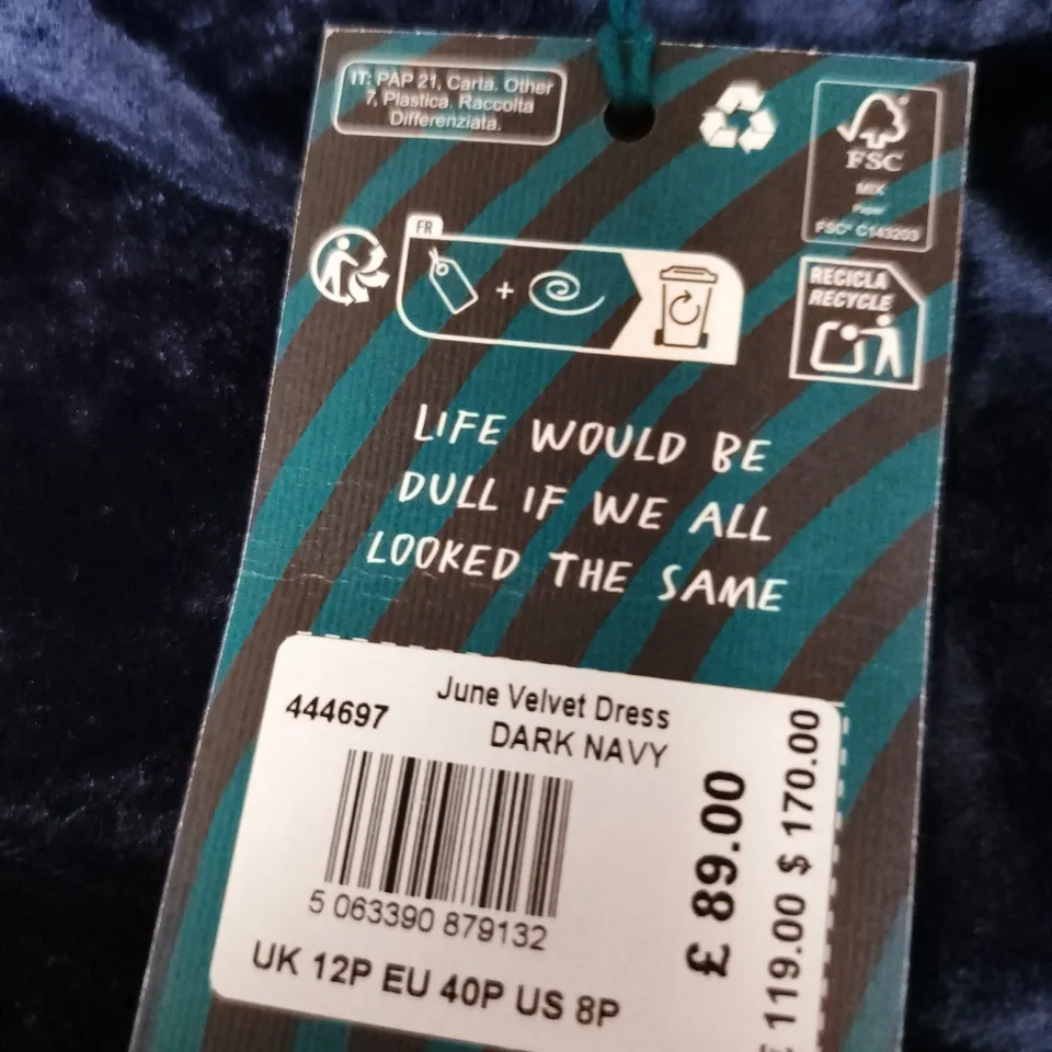 WHITE STUFF JUNE VELVET DRESS – DARK NAVY, UK 12P 