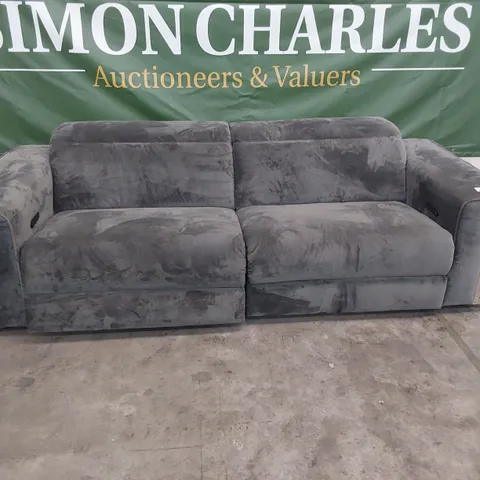 DESIGNER ZULU POWER RECLINING FOUR SEATER SOFA WITH POWER HEADRESTS GREY SUEDE