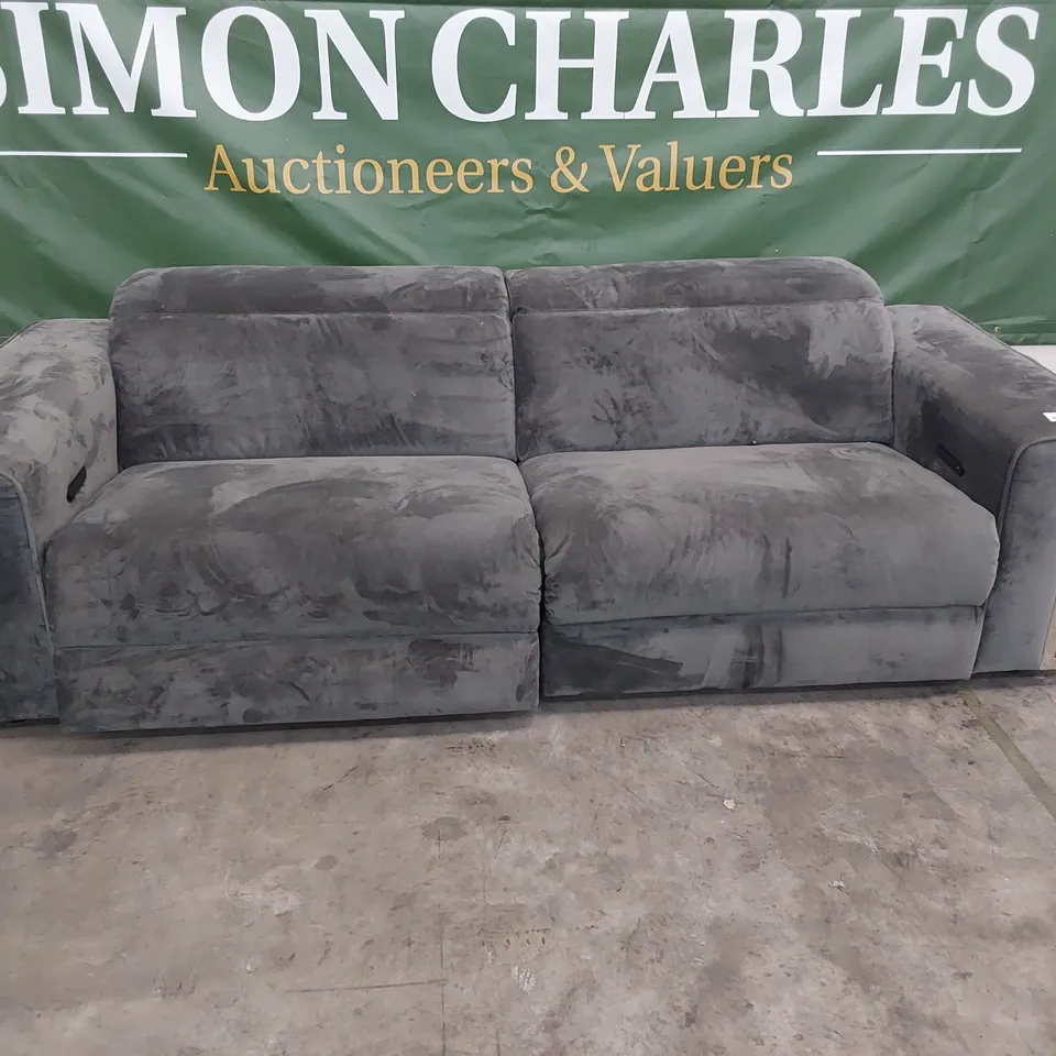 DESIGNER ZULU POWER RECLINING FOUR SEATER SOFA WITH POWER HEADRESTS GREY SUEDE 