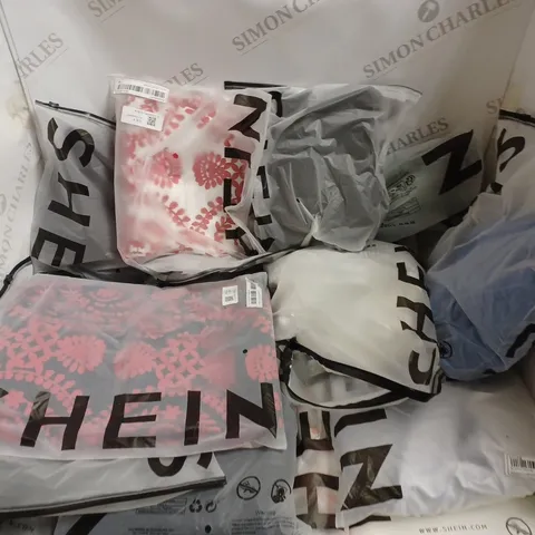 BOX OF APPROXIMATELY 10 ASSORTED SHEIN CLOTHING ITEMS IN VARIOUS COLOURS & SIZES