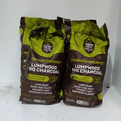 LOT OF 4 GREEN OLIVE LUMPWOOD BBQ CHARCOAL GRAB BAGS