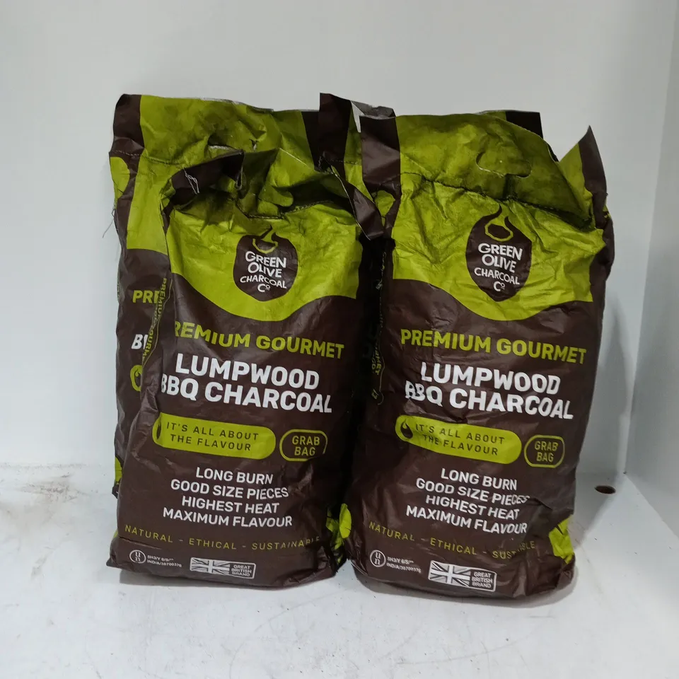 LOT OF 4 GREEN OLIVE LUMPWOOD BBQ CHARCOAL GRAB BAGS