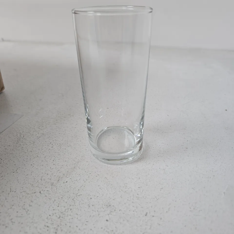 BOX OF APPROXIMATELY 48 X PASABAHCE HIBALL HIGHBALL GLASS – CLEAR, BOXED