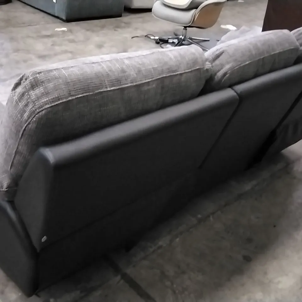 QUALITY DESIGNER SANTORI 3 SEATER RECLINER SOFA - BLACK LEATHER/GREY FABRIC 