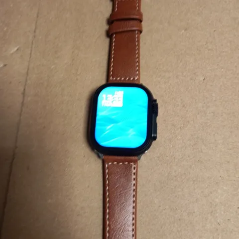 APPLE WATCH ULTRA WITH BROWN LEATHER STRAP AND SQUARE FACE