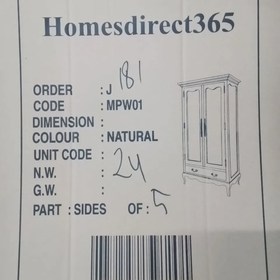 BRAND NEW BOXED HOMES DIRECT 365 MONTPELLIER BLANC 2 DOOR WARDROBE - NATURAL (5 BOXES)