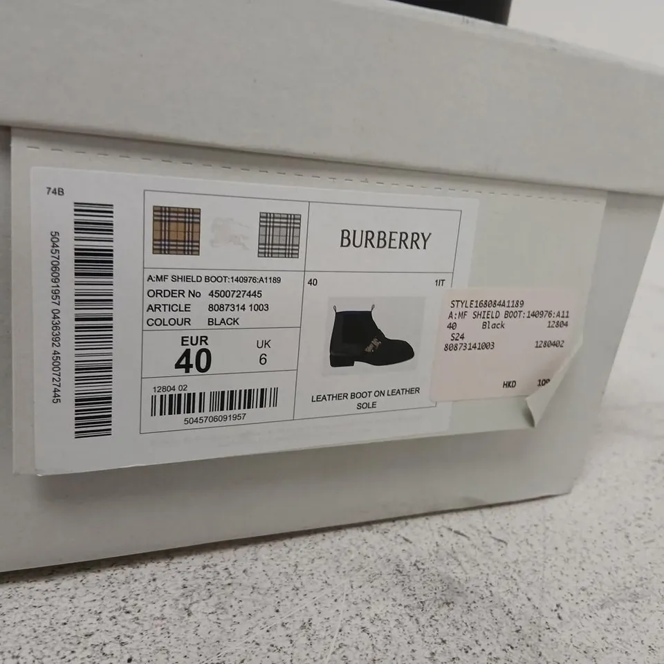 BURBERRY LEATHER ANKLE BOOTS – BLACK, UK 6 (EU 40) – BOXED WITH DUST BAG