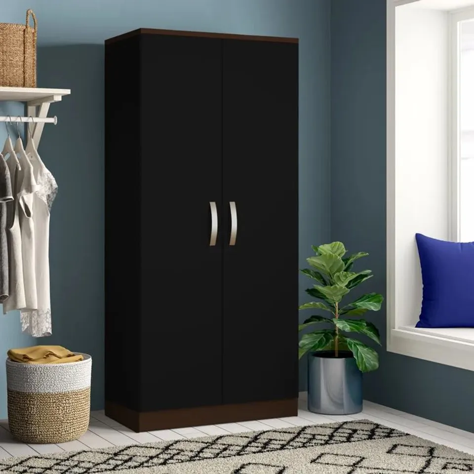 BOXED ARKADIJ 2 DOOR WARDROBE BLACK/WALNUT (2 BOXES)