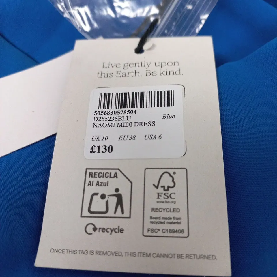 NAOMI MIDI DRESS – BLUE, UK 10 (EU 38) – NWT