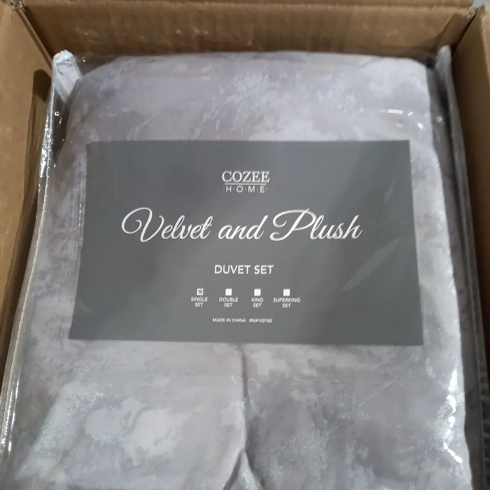 COZEE HOME VELVET AND PLUSH DUVET SET - GREY SINGLE