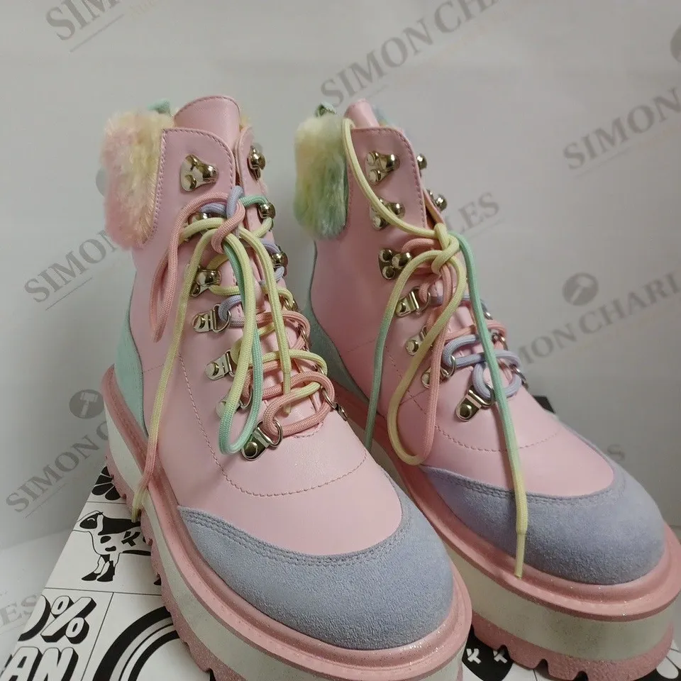 KOI VEGAN CANDY TEARS GLITTER PLATFORM BOOTS - PINK SIZE 6