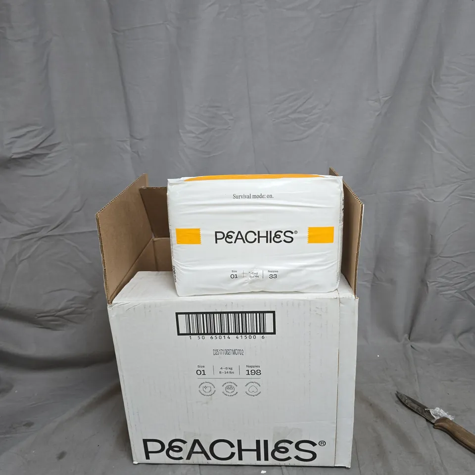 PEACHIES BABY NAPPIES SIZE 01 (4–8 KG)(6X) – BOXED, 198 NAPPIES