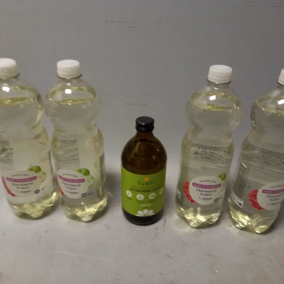 LOT OF APPROXMATELY 6 ITEMS TO INCLUDE  - SPARKLING APPLE & RASPBERRY FLAVOURED WATER AND FUSHI ALOE VERA JUICE 