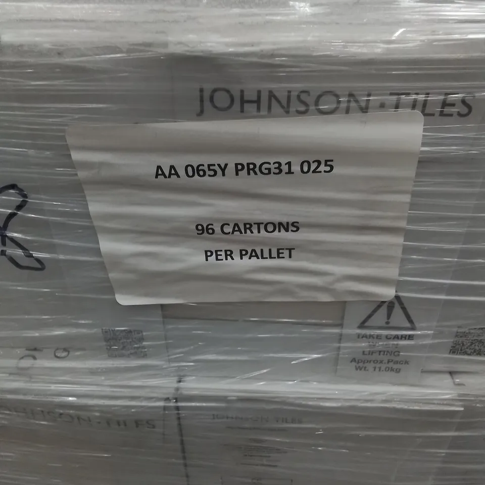 PALLET TO CONTAIN APPROX. 96 X PACKS OF JOHNSON'S BRAND NEW PRISMATICS GLAZED WALL TILES IN OYSTER - 25 TILES PER PACK // TILE SIZE: 197 X 197 X 6.5mm