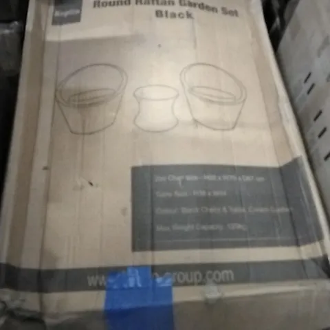 BOXED 3PC ROUND RATTEN GARDEN SET BLACK