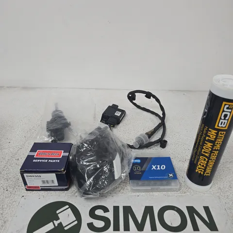 APPROXIMATELY 20 ASSORTED ITEMS INCLUDING JCB EXTREME PERFORMANCE MPL MLY GREASE, BORG & BECK WHEEL BEARING KIT AND A SEATBELT