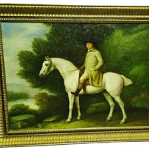 "A GENTLEMAN ON A GREY HUNTER"  17TH CENTURY OIL PAINTING