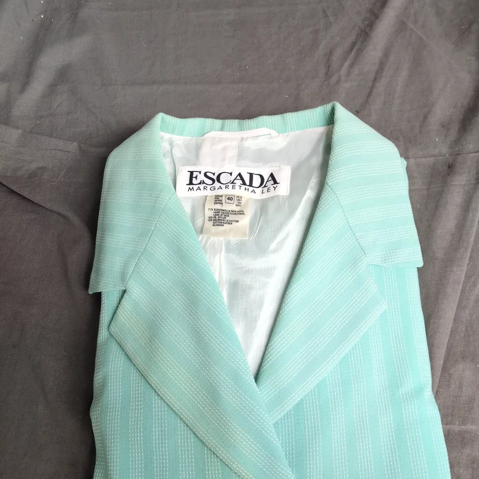 ESCADA MARGARETHA LEY TURQUOISE PINSTRIPE BLAZER – WOMEN'S, UK 12 (EU 40)