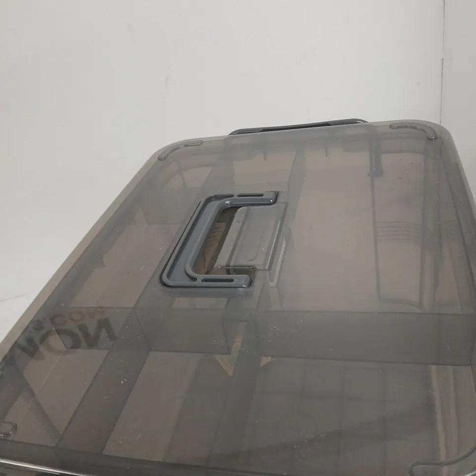 SMOKE-GREY STORAGE BOX WITH LID AND INTERNAL DIVIDERS